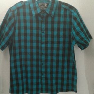 Elixir blue/black Plaid button down shirt L (H)